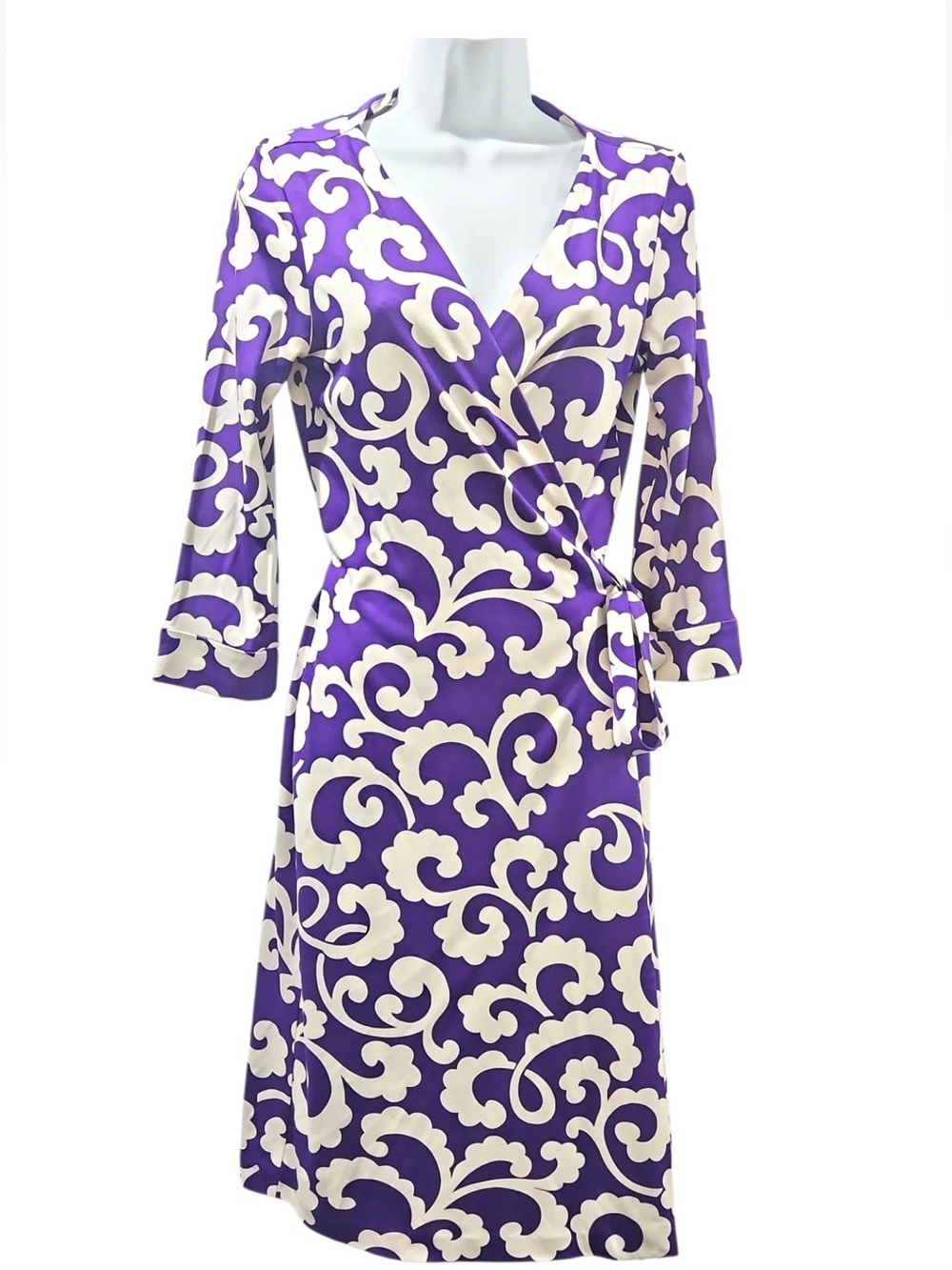 Diane Von Furstenberg New Julian Two Silk Wrap Dress Purple and Cream